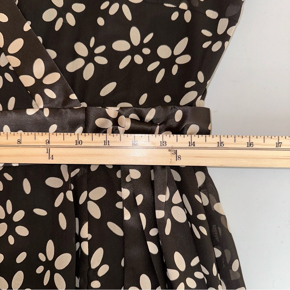 Talbots Vintage Pure Silk Midi Dress Sz 6 Brown Tan Faux Wrap‎ Bow Detail EUC - Picture 13 of 15